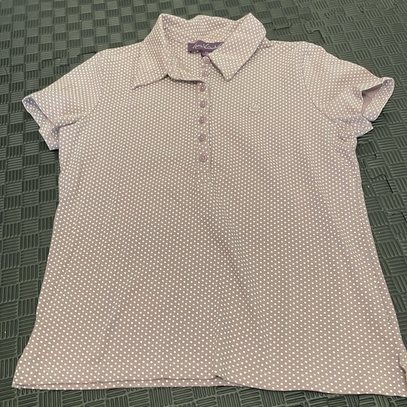 gloria vanderbilt petite small top with collar design of polka dots - Picture 1 of 8